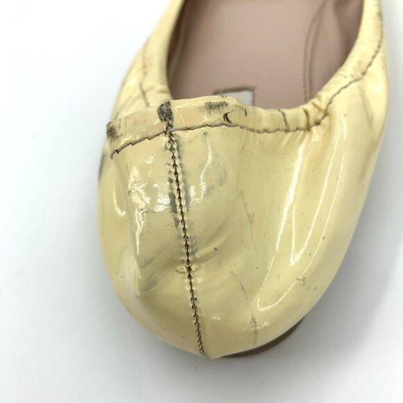 Miu Miu 37 Yellow Patent Leather Flats W/ Embellished Bow & Rhinestones - Picture 9 of 9